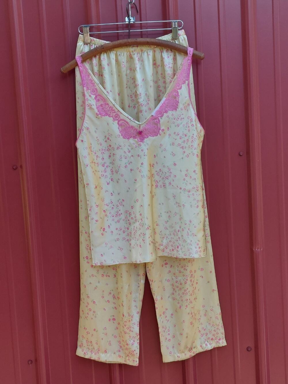 Vintage Oscar de la Renta Pink Label Pajama Set Y2K Cami Top & Pants Floral S